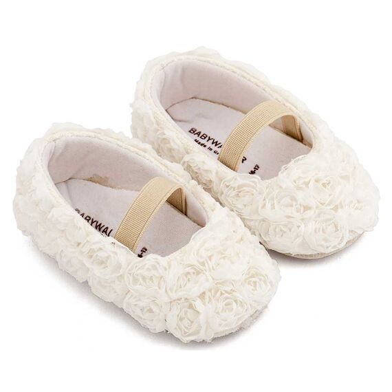 Babywalker Μπαλαρινα Διακοσμημένη με Chiffon Λουλούδια MI1660 Λευκό - Βαπτιστικό Παπούτσι για Κορίτσι στο Oneirokosmos
