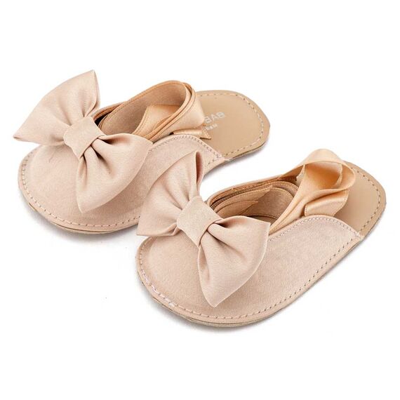 Babywalker Γαλλικό Σαμπό με Σατέν Φιόγκο  MI1661 Μπεζ - Βαπτιστικό Παπούτσι για Κορίτσι στο Oneirokosmos