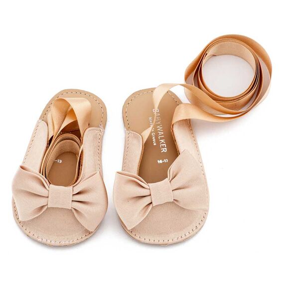 Babywalker Γαλλικό Σαμπό με Σατέν Φιόγκο  MI1661 Μπεζ - Βαπτιστικό Παπούτσι για Κορίτσι στο Oneirokosmos