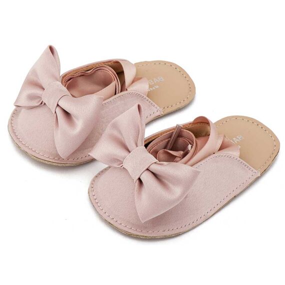 Babywalker Γαλλικό Σαμπό με Σατέν Φιόγκο  MI1661 Ροζ Αντικέ - Βαπτιστικό Παπούτσι για Κορίτσι στο Oneirokosmos