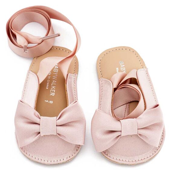 Babywalker Γαλλικό Σαμπό με Σατέν Φιόγκο  MI1661 Ροζ Αντικέ - Βαπτιστικό Παπούτσι για Κορίτσι στο Oneirokosmos