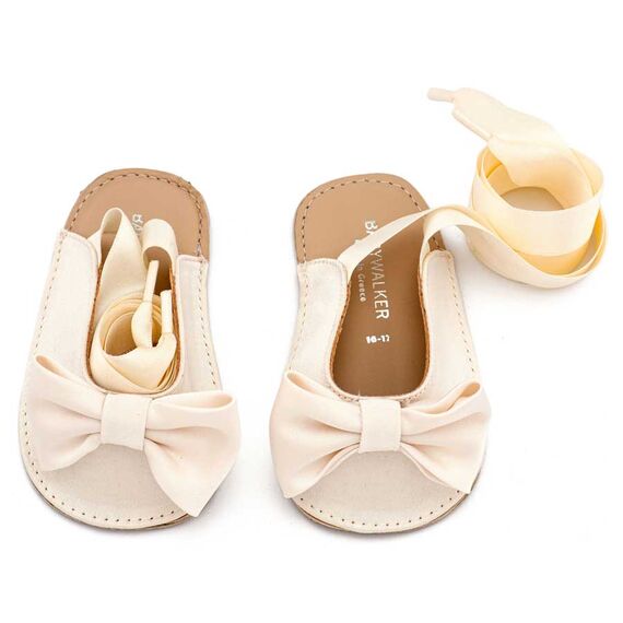 Babywalker Γαλλικό Σαμπό με Σατέν Φιόγκο  MI1661 Εκρού - Βαπτιστικό Παπούτσι για Κορίτσι στο Oneirokosmos