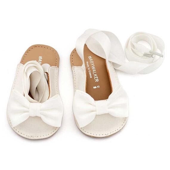 Babywalker Γαλλικό Σαμπό με Σατέν Φιόγκο  MI1661 Λευκό - Βαπτιστικό Παπούτσι για Κορίτσι στο Oneirokosmos