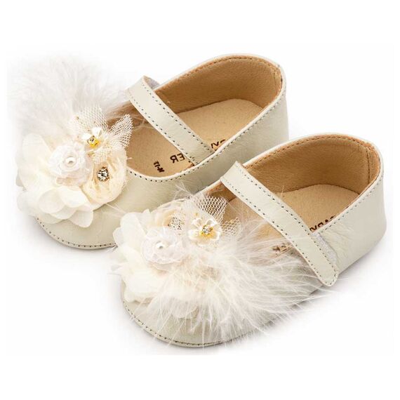 Babywalker Γοβάκι Μονή Μπαρέτα με Υφασμάτινο Χειροποίητο Φιογκάκι MI1663 Εκρού - Βαπτιστικό Παπούτσι για Κορίτσι στο Oneirokosmos