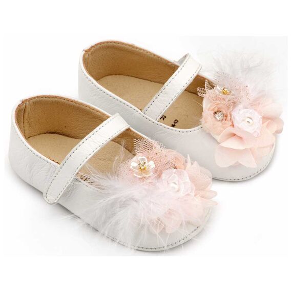 Babywalker Γοβάκι Μονή Μπαρέτα με Υφασμάτινο Χειροποίητο Φιογκάκι MI1663 Λευκό Ροζ - Βαπτιστικό Παπούτσι για Κορίτσι στο Oneirokosmos