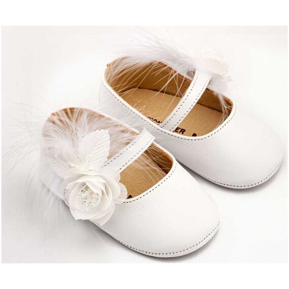 Babywalker Γοβάκι Μονή Μπαρέτα Διακοσμημένο με Λουλούδι και Πούπουλα MI1664 Λευκό - Βαπτιστικό Παπούτσι για Κορίτσι στο Oneirokosmos