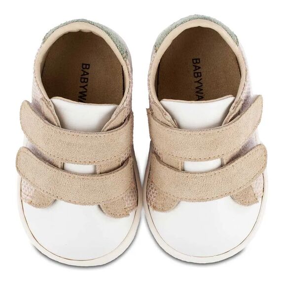 Babywalker Sneakers  Διπλή Μπαρέτα Χρατς PRI2104 Μπεζ Λευκό Μέντα - Βαπτιστικό Παπούτσι για Αγόρι στο Oneirokosmos