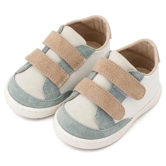 Babywalker Τρίχρωμο Sneakers Διπλή Μπαρέτα Χρατς PRI2125 Λευκό Μίνεραλ Μπεζ - Βαπτιστικό Παπούτσι για Αγόρι στο Oneirokosmos