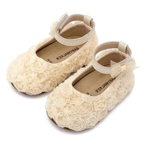 Babywalker Μπαλαρίνα Διακοσμημένη με Chiffon Λουλούδια PRI2654 Εκρού - Βαπτιστικό Παπούτσι για Κορίτσι στο Oneirokosmos