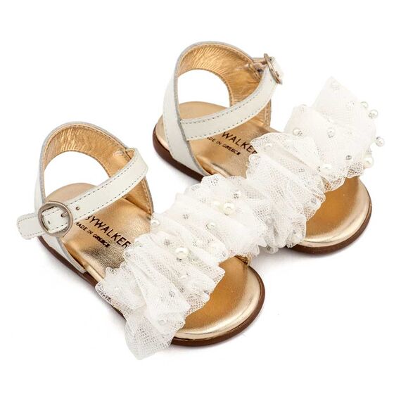 Babywalker Πέδιλο με Χειροποίητο Διακοσμητικό απο Τούλι και PRI2656 Εκρού - Βαπτιστικό Παπούτσι για Κορίτσι στο Oneirokosmos