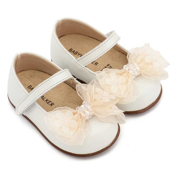 Babywalker Γοβάκι Μονή Μπαρέτα Φιογκάκι Οργάντζας PRI2659 Εκρού - Βαπτιστικό Παπούτσι για Κορίτσι στο Oneirokosmos