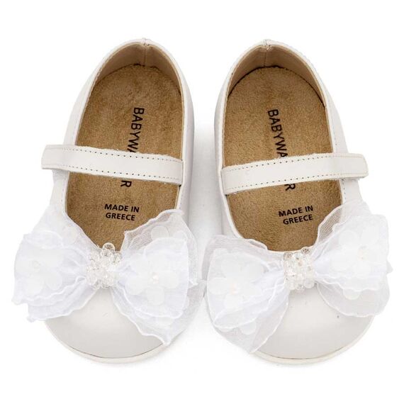 Babywalker Γοβάκι Μονή Μπαρέτα Φιογκάκι Οργάντζας PRI2659 Λευκό - Βαπτιστικό Παπούτσι για Κορίτσι στο Oneirokosmos