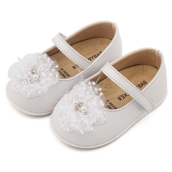 Babywalker Γοβάκι Μονή Μπαρέτα Χειροποίητο Διακοσμητικό απο Τούλι PRI2660 Λευκό - Βαπτιστικό Παπούτσι για Κορίτσι στο Oneirokosmos