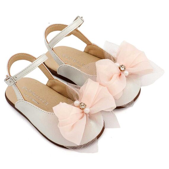 Babywalker Γαλλικό Σαμπό Διακοσμημένο με Φιόγκο Οργάντζας και Στρας PRI2661 Εκρού - Βαπτιστικό Παπούτσι για Κορίτσι στο Oneirokosmos