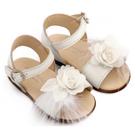 Babywalker Πέδιλο Διακοσμημένο με Χειροποίητο Λουλούδι με Πούπουλα PRI2662 Εκρού - Βαπτιστικό Παπούτσι για Κορίτσι στο Oneirokosmos