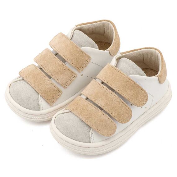 Babywalker Σνίκερ με Τριπλή Μπαρέτα Χρατς BS3096 Λευκό Μπεζ - Βαπτιστικό Παπούτσι για Αγόρι στο Oneirokosmos