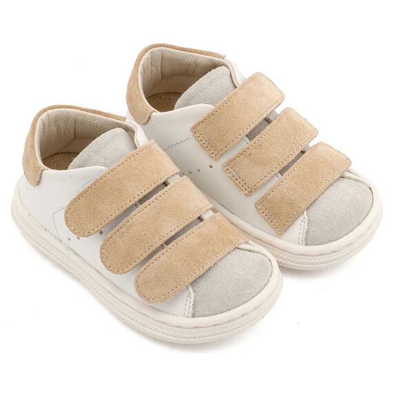 Babywalker Σνίκερ με Τριπλή Μπαρέτα Χρατς BS3096 Λευκό Μπεζ - Βαπτιστικό Παπούτσι για Αγόρι στο Oneirokosmos