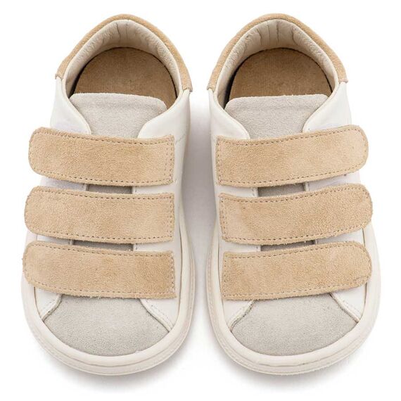 Babywalker Σνίκερ με Τριπλή Μπαρέτα Χρατς BS3096 Λευκό Μπεζ - Βαπτιστικό Παπούτσι για Αγόρι στο Oneirokosmos