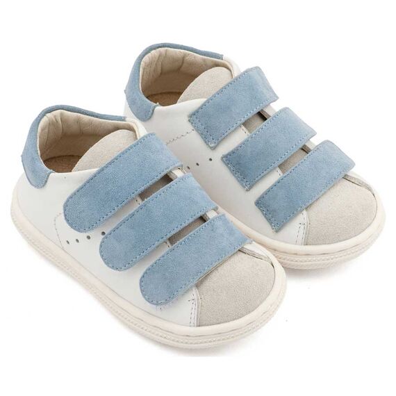 Babywalker Σνίκερ με Τριπλή Μπαρέτα Χρατς BS3096 Λευκό Σιέλ - Βαπτιστικό Παπούτσι για Αγόρι στο Oneirokosmos