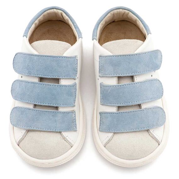 Babywalker Σνίκερ με Τριπλή Μπαρέτα Χρατς BS3096 Λευκό Σιέλ - Βαπτιστικό Παπούτσι για Αγόρι στο Oneirokosmos