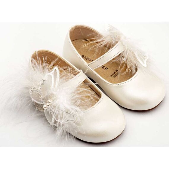 Babywalker Γοβάκι Μονή Μπαρέτα Διακοσμημένη με Χειροποίητο Διακοσμητικό BS3598 Εκρού - Βαπτιστικό Παπούτσι για Κορίτσι στο Oneirokosmos