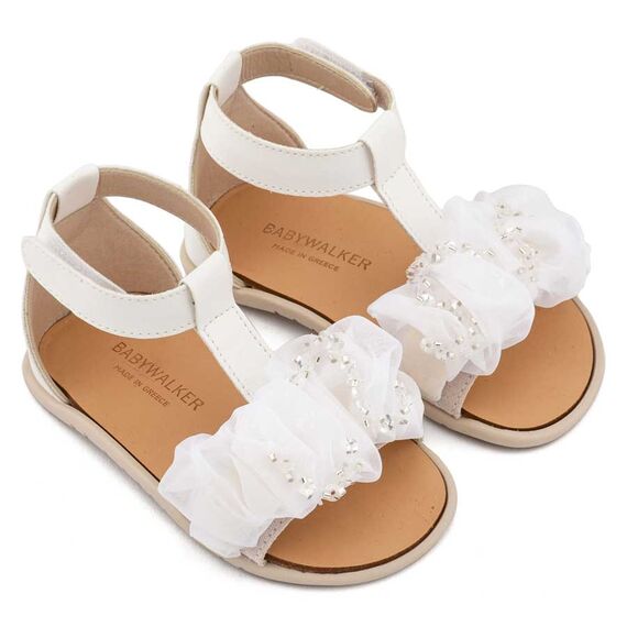 Babywalker Πέδιλο με Διακοσμητικό Οργάντζας BS3601 Λευκό - Βαπτιστικό Παπούτσι για Κορίτσι στο Oneirokosmos
