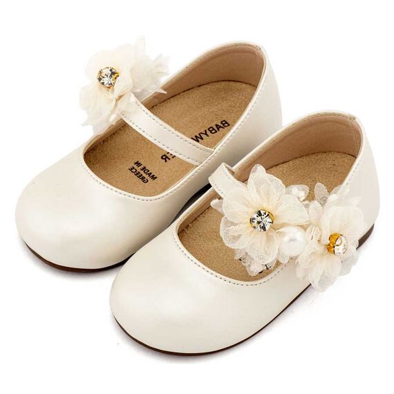 Babywalker Γοβάκι Μονή Μπαρέτα με Διακοσμητικό Οργάντζας BS3604 Εκρού - Βαπτιστικό Παπούτσι για Κορίτσι στο Oneirokosmos