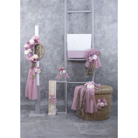 Loukia Καλάθι Βάπτισης Bamboo "Natural Rope & Roses" με Μονόγραμμα Τ734 - Για Κορίτσι στο Oneirokosmos