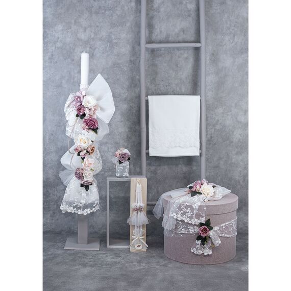 Loukia Μποτονιέρα Βάπτισης για Κουτί/Βαλίτσα "Lace Romance" Β732 - Για Κορίτσι στο Oneirokosmos