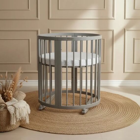 IngVart Κούνια Smart Bed Round 9 σε 1 Γκρι - Βρεφικά Κρεβάτια Μετατρεπόμενα σε Προεφηβικά στο Oneirokosmos