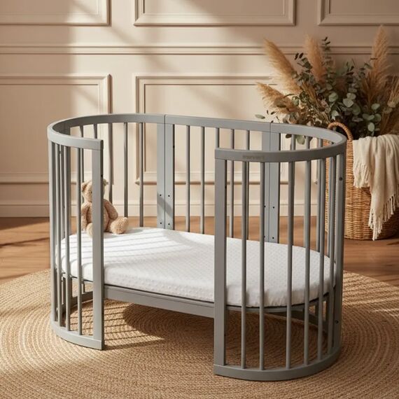 IngVart Κούνια Smart Bed Round 9 σε 1 Γκρι - Βρεφικά Κρεβάτια Μετατρεπόμενα σε Προεφηβικά στο Oneirokosmos