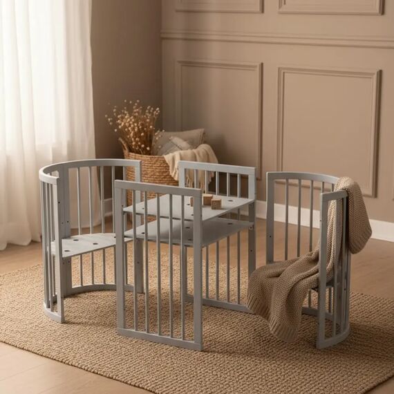 IngVart Κούνια Smart Bed Round 9 σε 1 Γκρι - Βρεφικά Κρεβάτια Μετατρεπόμενα σε Προεφηβικά στο Oneirokosmos