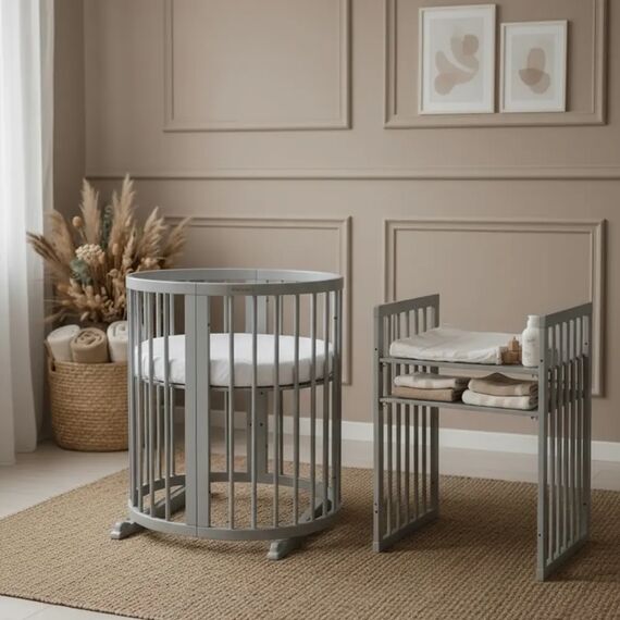 IngVart Κούνια Smart Bed Round 9 σε 1 Γκρι - Βρεφικά Κρεβάτια Μετατρεπόμενα σε Προεφηβικά στο Oneirokosmos