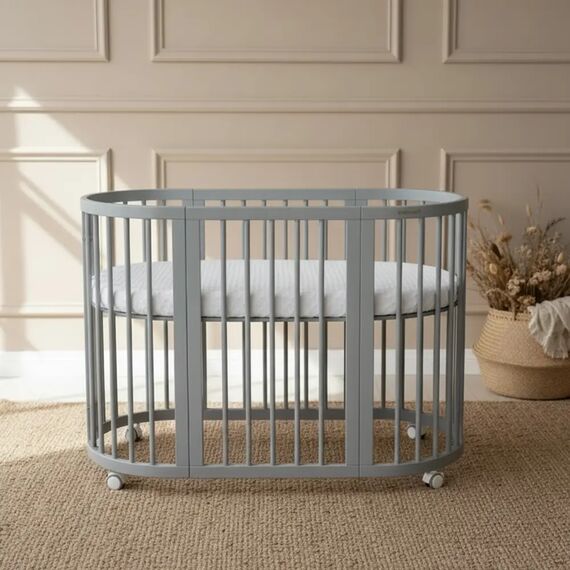 IngVart Κούνια Smart Bed Round 9 σε 1 Γκρι - Βρεφικά Κρεβάτια Μετατρεπόμενα σε Προεφηβικά στο Oneirokosmos