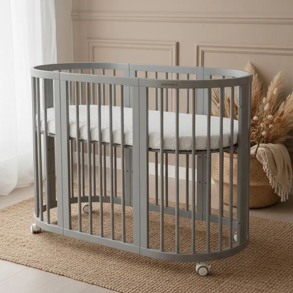 IngVart Κούνια Smart Bed Round 9 σε 1 Γκρι - Βρεφικά Κρεβάτια Μετατρεπόμενα σε Προεφηβικά στο Oneirokosmos