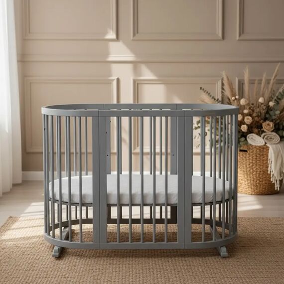 IngVart Κούνια Smart Bed Round 9 σε 1 Γκρι - Βρεφικά Κρεβάτια Μετατρεπόμενα σε Προεφηβικά στο Oneirokosmos