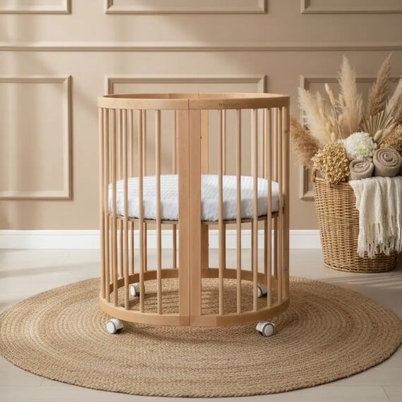 IngVart Κούνια Smart Bed Round 9 σε 1 Φυσικό Ξύλο - Βρεφικά Κρεβάτια Μετατρεπόμενα σε Προεφηβικά στο Oneirokosmos
