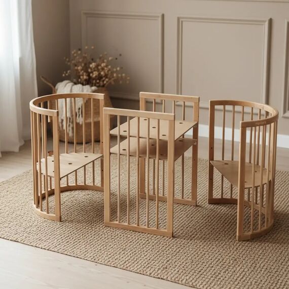 IngVart Κούνια Smart Bed Round 9 σε 1 Φυσικό Ξύλο - Βρεφικά Κρεβάτια Μετατρεπόμενα σε Προεφηβικά στο Oneirokosmos