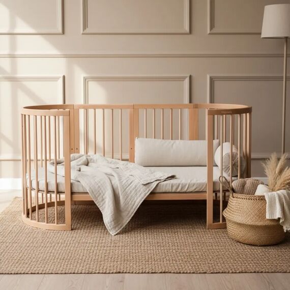 IngVart Κούνια Smart Bed Round 9 σε 1 Φυσικό Ξύλο - Βρεφικά Κρεβάτια Μετατρεπόμενα σε Προεφηβικά στο Oneirokosmos