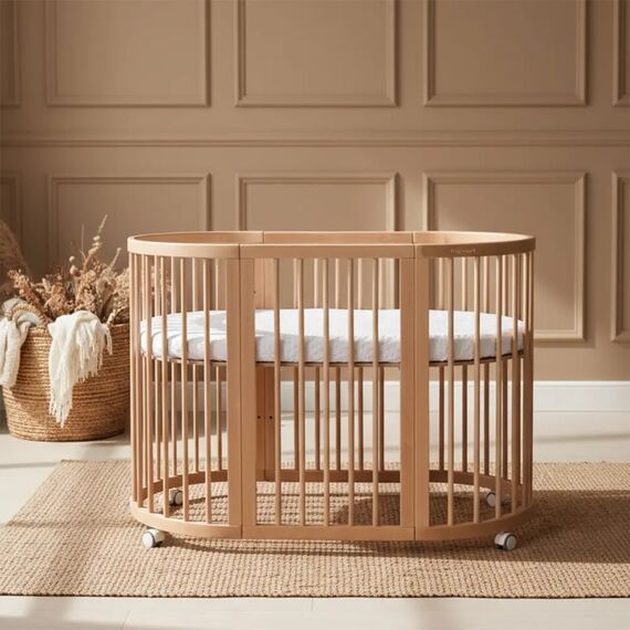 IngVart Κούνια Smart Bed Round 9 σε 1 Φυσικό Ξύλο - Βρεφικά Κρεβάτια Μετατρεπόμενα σε Προεφηβικά στο Oneirokosmos