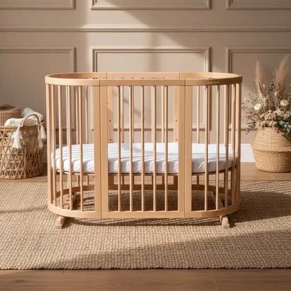 IngVart Κούνια Smart Bed Round 9 σε 1 Φυσικό Ξύλο - Βρεφικά Κρεβάτια Μετατρεπόμενα σε Προεφηβικά στο Oneirokosmos