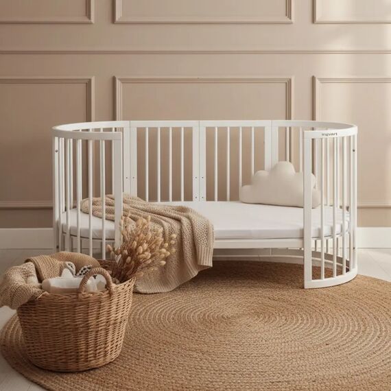 IngVart Κούνια Smart Bed Round 9 σε 1 Λευκό - Βρεφικά Κρεβάτια Μετατρεπόμενα σε Προεφηβικά στο Oneirokosmos
