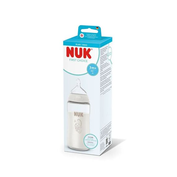 Nuk First Choice Γυάλινο Μπιμπερό με Δείκτη Ελέγχου Θερμοκρασίας για 3m+, 240ml 10212058 - Μπιμπερό στο Oneirokosmos
