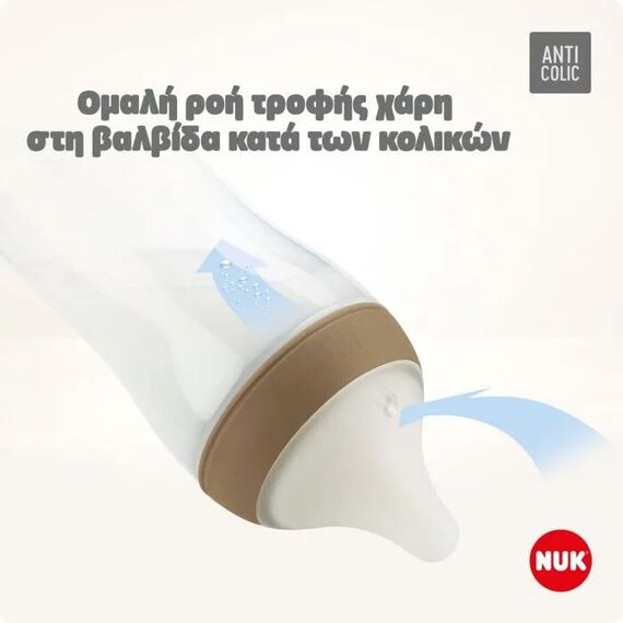 Nuk Perfect Match Γυάλινο Μπιμπερό με Δείκτη Ελέγχου Θερμοκρασίας Με Θηλή Σιλικόνης 0+m 120ml 10211038 - Μπιμπερό στο Oneirokosmos