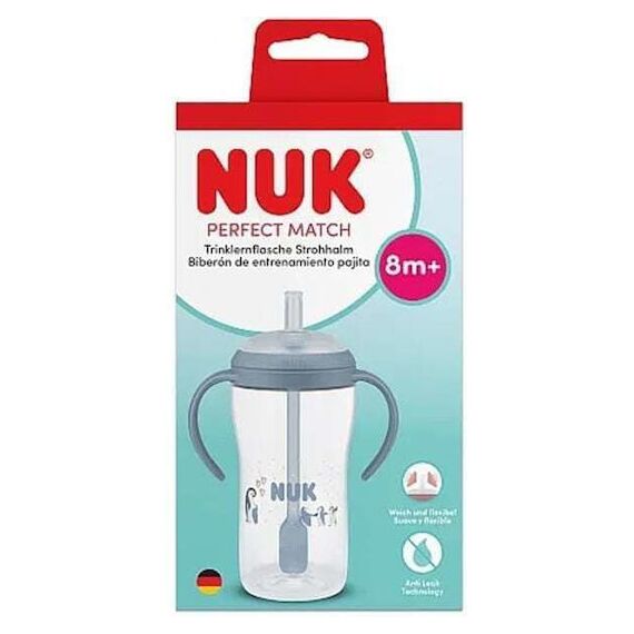 Nuk Perfect Match Εκπαιδευτικό Ποτηράκι με Καλαμάκι Σιλικόνης 8m+ 260ml Penguin 10216318 - Εκπαιδευτικά Ποτηράκια στο Oneirokosmos