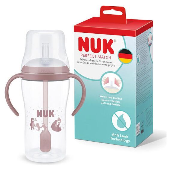 Nuk Perfect Match Εκπαιδευτικό Ποτηράκι με Καλαμάκι Σιλικόνης 8m+ 260ml Bear 10216319 - Εκπαιδευτικά Ποτηράκια στο Oneirokosmos