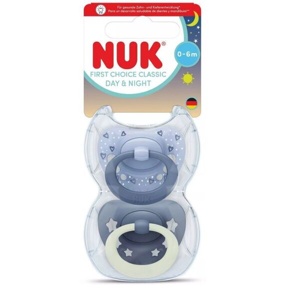 Nuk First Choice Classic Day & Night Πιπίλες Σιλικόνης Νυκτός με Θήκη Blue για 0-6m 2τμχ 10175396 - Πιπίλες στο Oneirokosmos