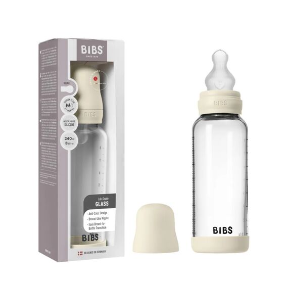 BIBS Μπιμπερό Γυάλινο με Θηλή από Σιλικόνη Ivory 240ml 50201216 - Μπιμπερό στο Oneirokosmos