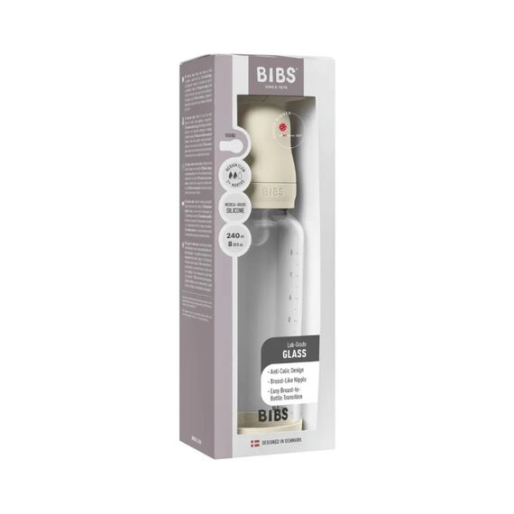BIBS Μπιμπερό Γυάλινο με Θηλή από Σιλικόνη Ivory 240ml 50201216 - Μπιμπερό στο Oneirokosmos