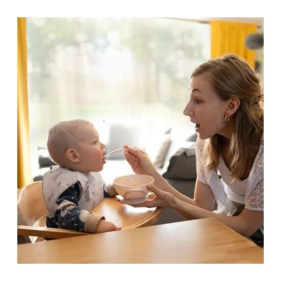 Babyono Βρεφικό μπολ φαγητού με Βεντούζα και Ενσωματωμένο Κουτάλι Cream-Pink 1063/06 - Σετ Φαγητού, Μπολάκια, Πιατάκια Φαγητού στο Oneirokosmos